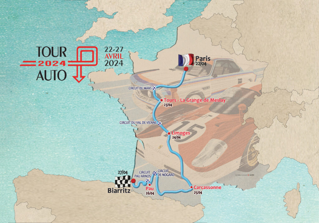 Parcours du Tour Auto 2024, de Paris à Biarritz